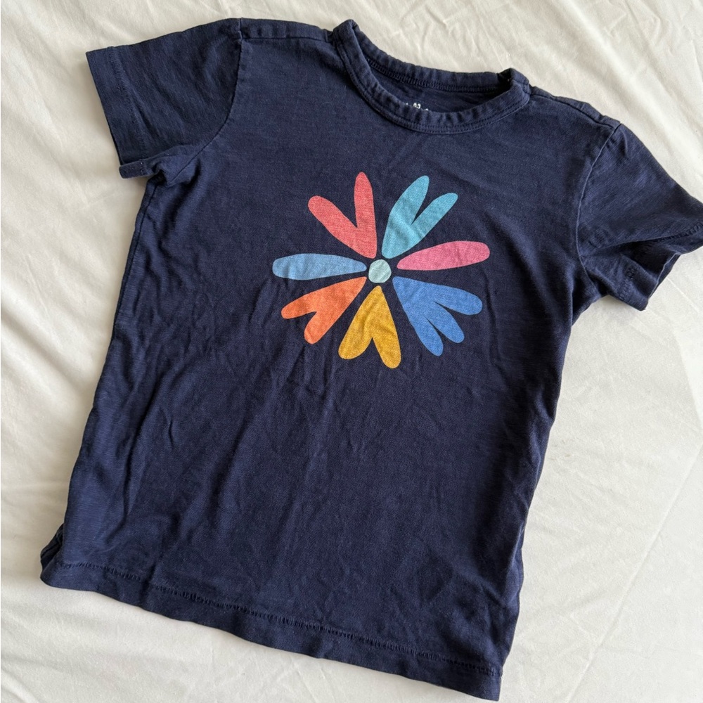 Primary Navy Tee with Colorful Petal Design